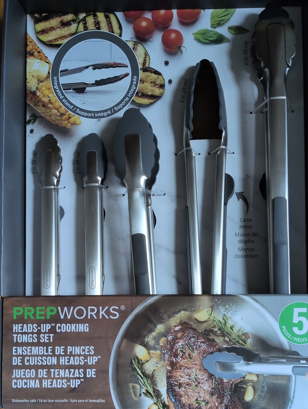Prepworks Stainless Steel Heads-Up Cooking Tongs Set - Silver